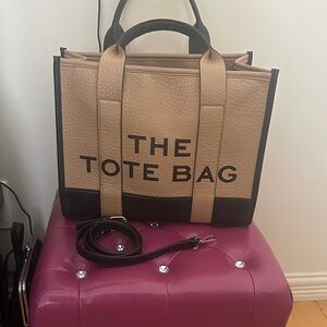 Beige and Black Canvas Tote